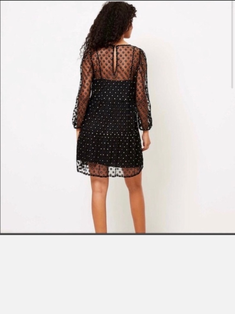 LOFT Plus Black Mesh Long Sleeve Dress with Gold Polka Dots - Picture 4 of 5